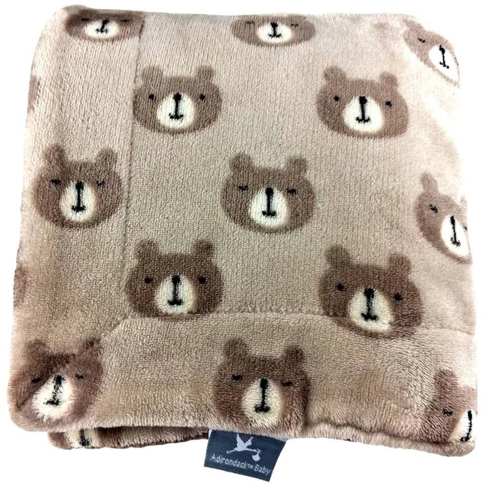 Adirondack Brown Bear Face Baby Blanket Sherpa Lovey Soft 30x40